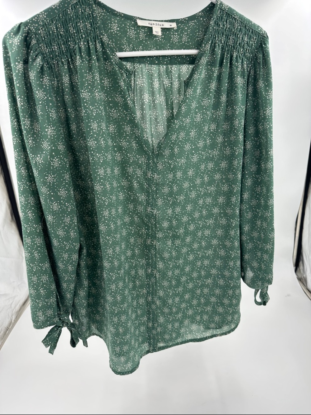 fun 2 fun Forest Green Dotted Split-Neck Blouse